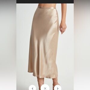 High Waisted Satin Flowy Midi Skirt